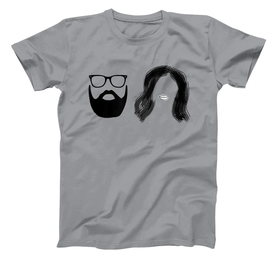 Man with beard and glasses with woman wavy hair T-Shirt, Women T-Shirt