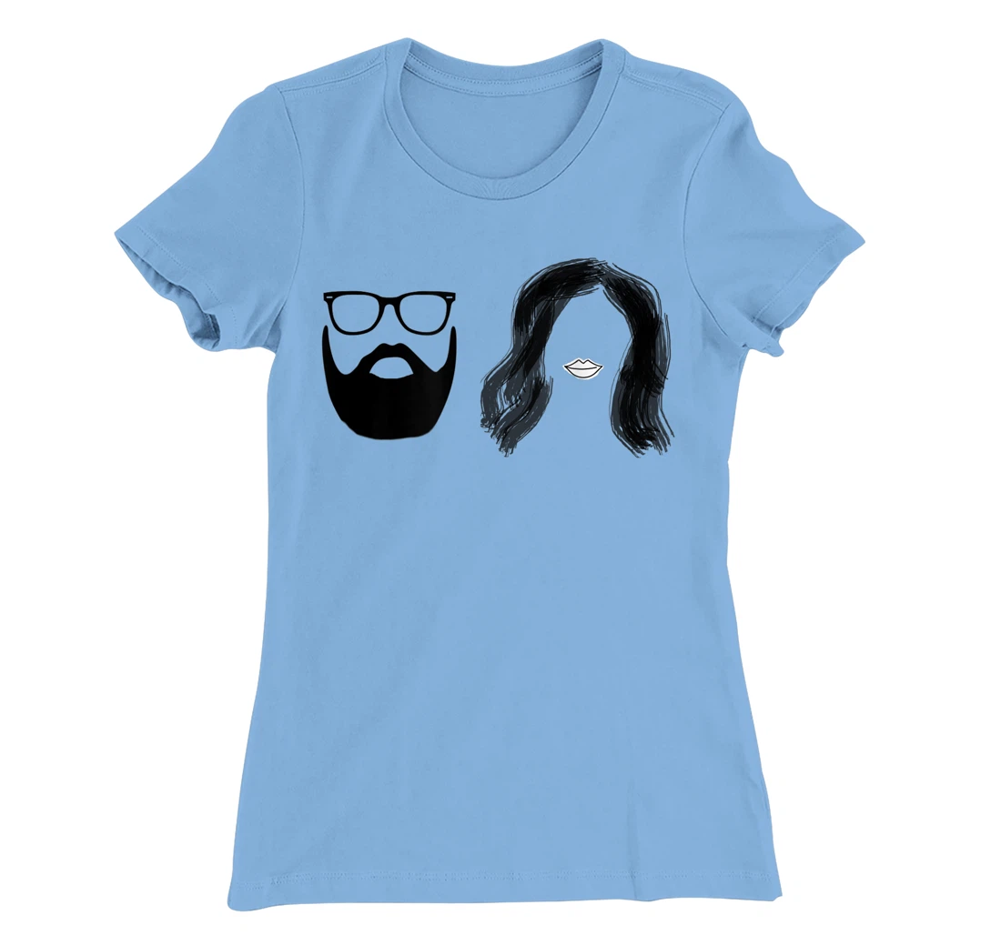 Man with beard and glasses with woman wavy hair T-Shirt, Women T-Shirt