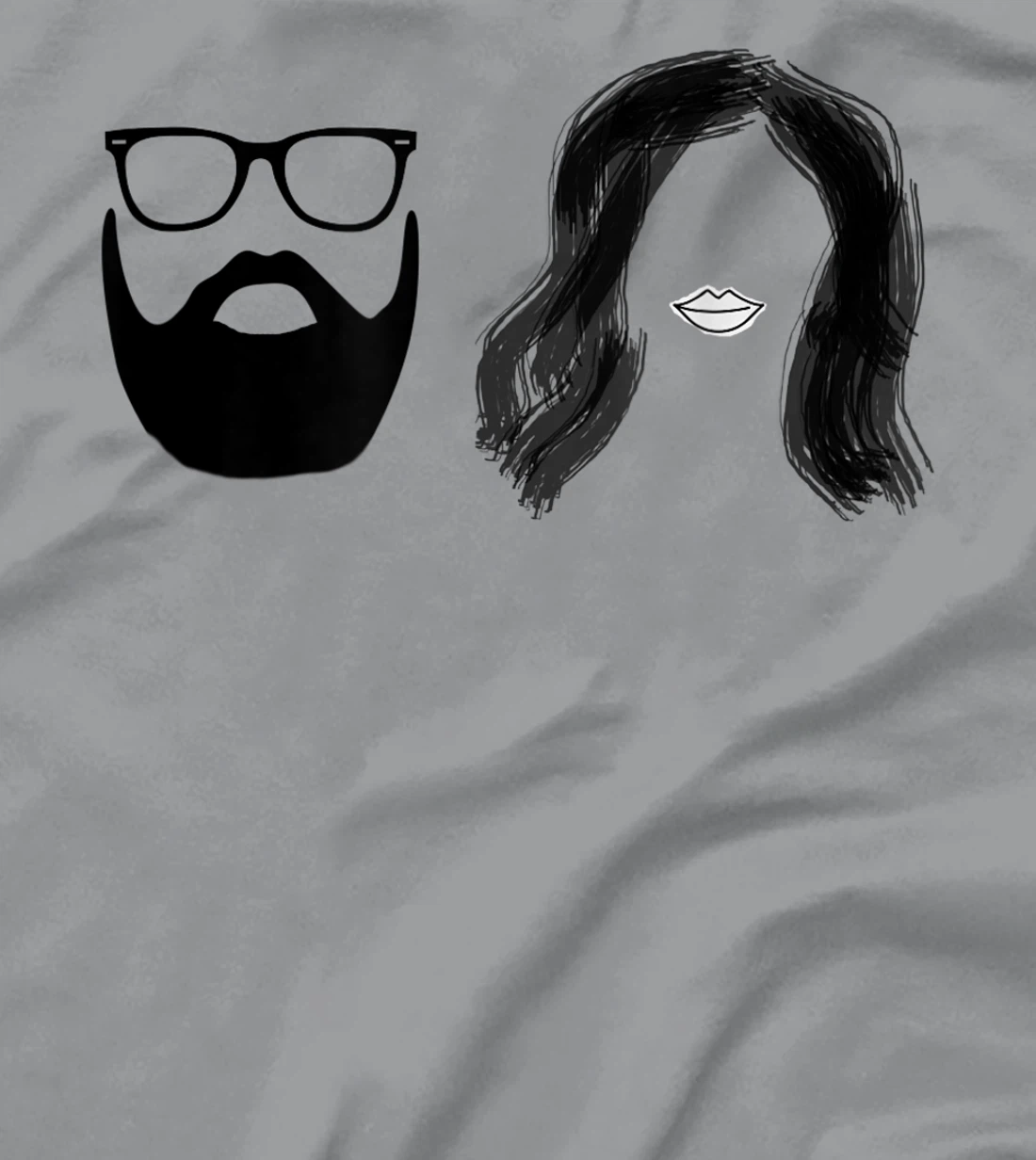 Man with beard and glasses with woman wavy hair T-Shirt, Women T-Shirt