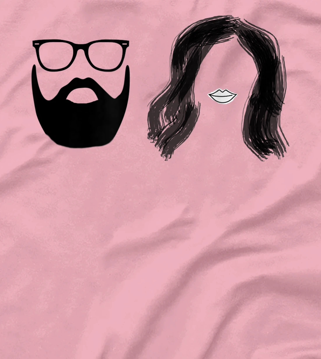 Man with beard and glasses with woman wavy hair T-Shirt, Women T-Shirt