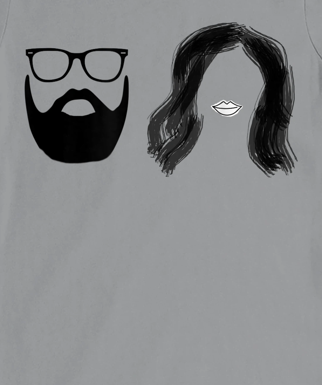 Man with beard and glasses with woman wavy hair T-Shirt, Women T-Shirt