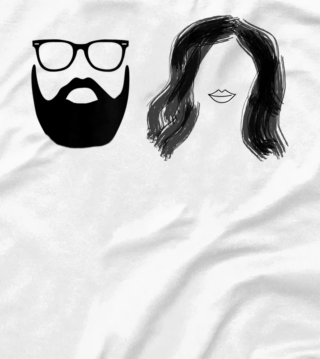 Man with beard and glasses with woman wavy hair T-Shirt, Women T-Shirt