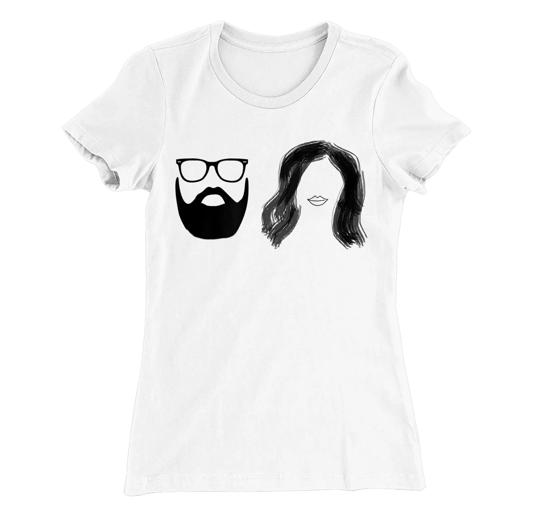 Man with beard and glasses with woman wavy hair T-Shirt, Women T-Shirt