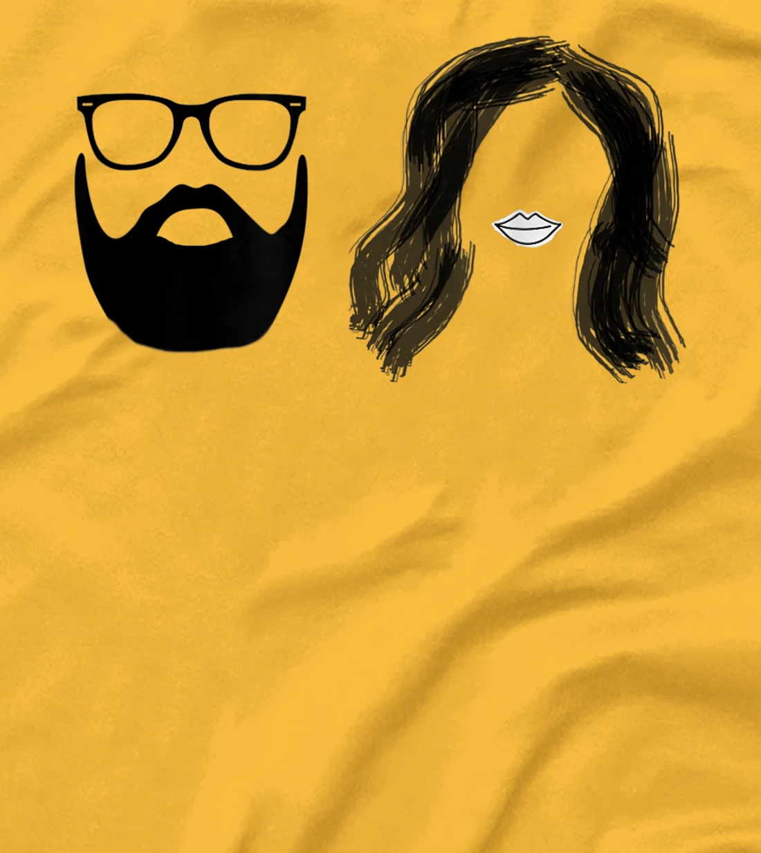 Man with beard and glasses with woman wavy hair T-Shirt, Women T-Shirt