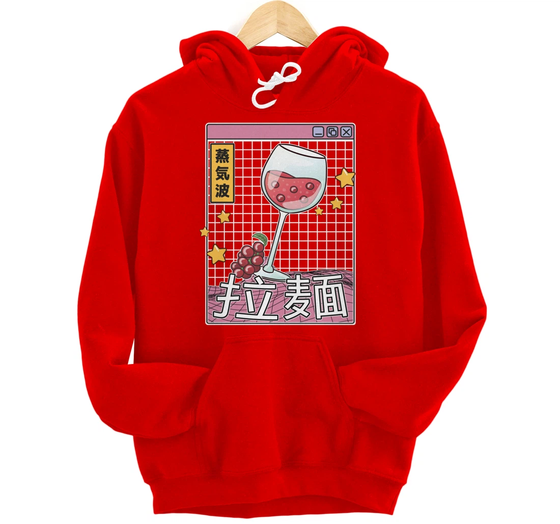 Wine Glass Digital Japan Style Pastel Otaku Anime Vaporwave Pullover Hoodie