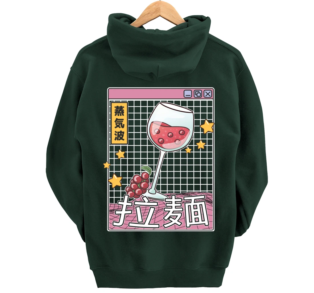 Wine Glass Digital Japan Style Pastel Otaku Anime Vaporwave Pullover Hoodie