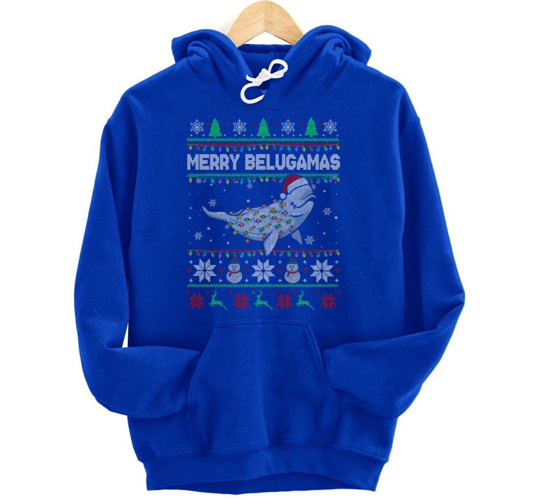 Merry Belugamas Xmas Lights Santa Beluga Xmas Sweater Pullover Hoodie