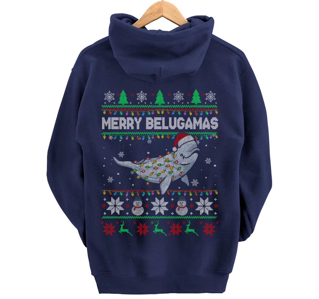 Merry Belugamas Xmas Lights Santa Beluga Xmas Sweater Pullover Hoodie
