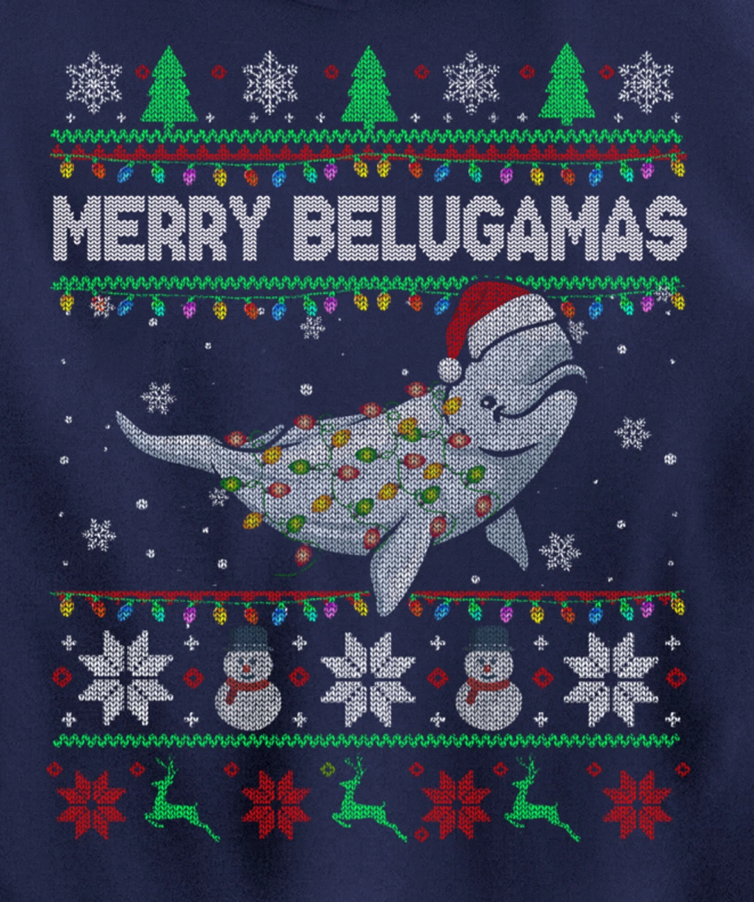 Merry Belugamas Xmas Lights Santa Beluga Xmas Sweater Pullover Hoodie