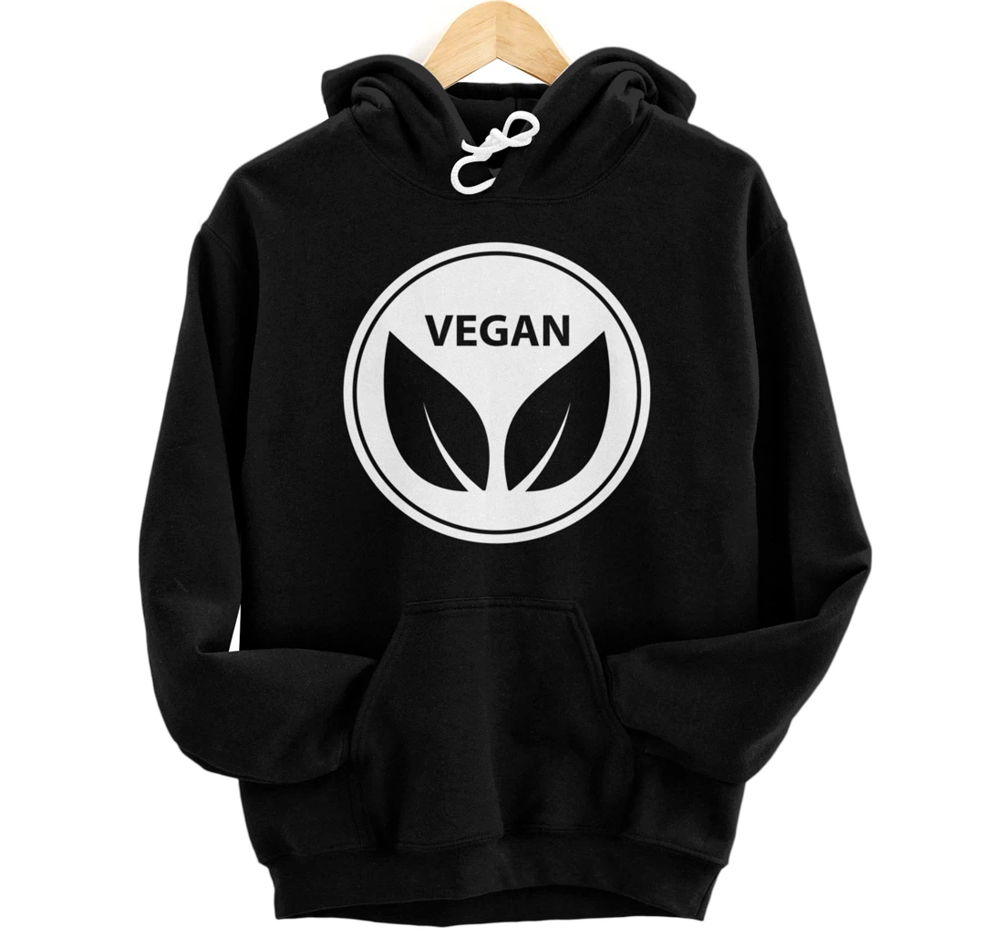 Cool Vegan Label Icon with Leaves in V Shape Pullover Hoodie