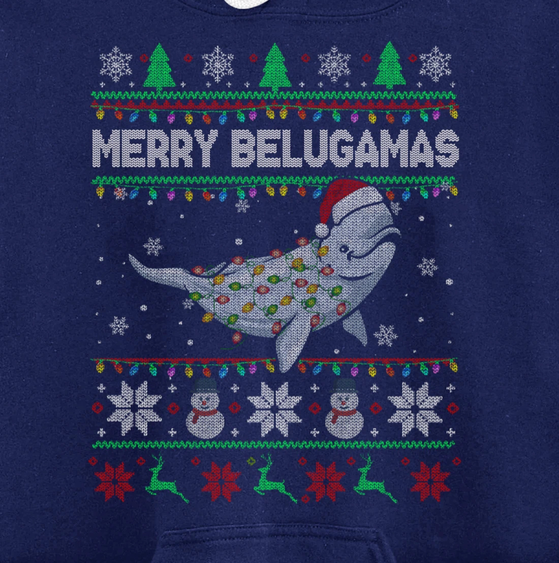 Merry Belugamas Xmas Lights Santa Beluga Xmas Sweater Pullover Hoodie