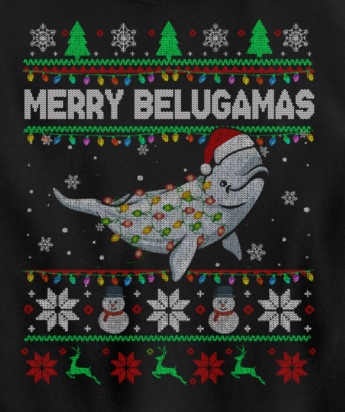 Merry Belugamas Xmas Lights Santa Beluga Xmas Sweater Pullover Hoodie