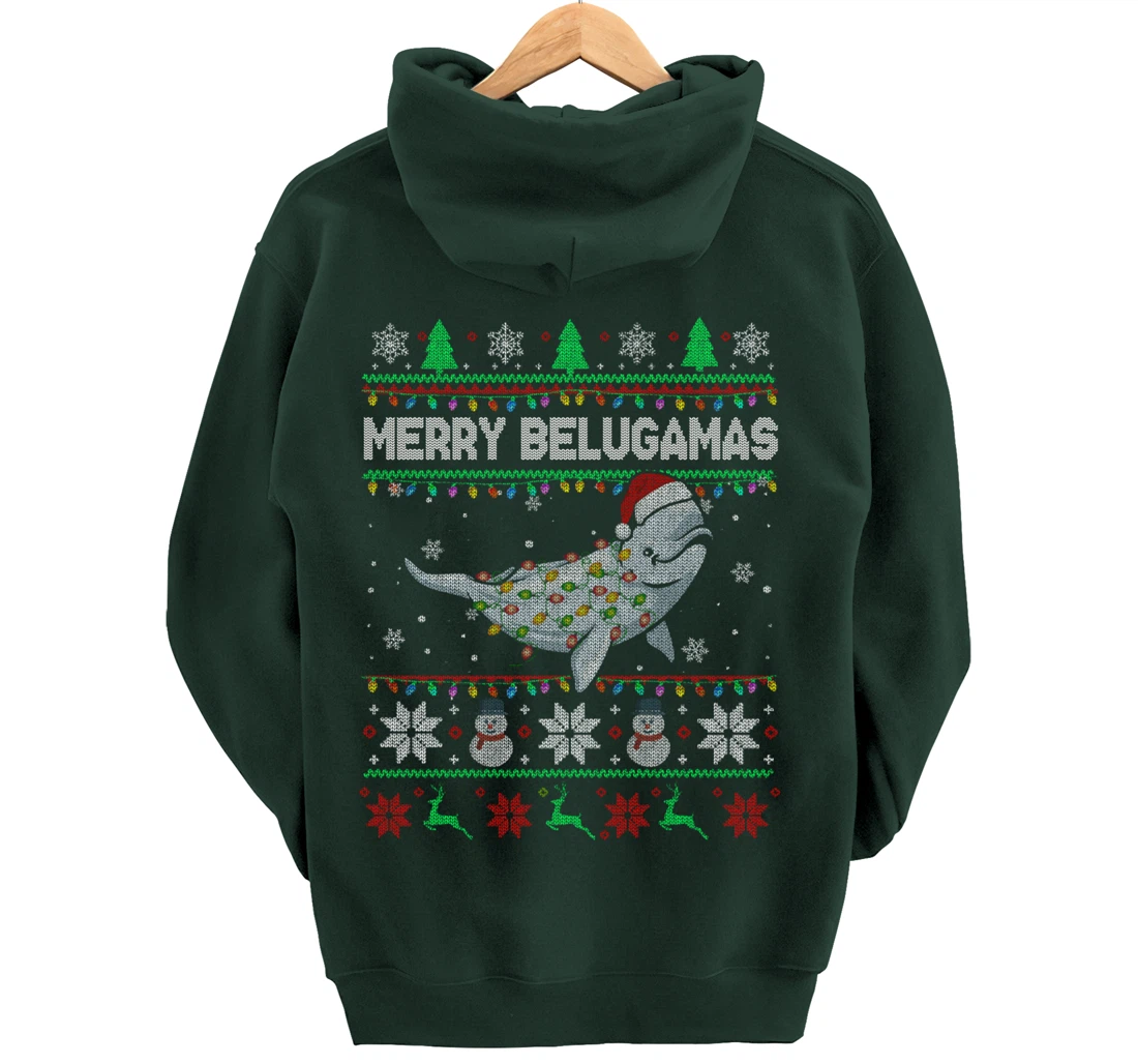 Merry Belugamas Xmas Lights Santa Beluga Xmas Sweater Pullover Hoodie