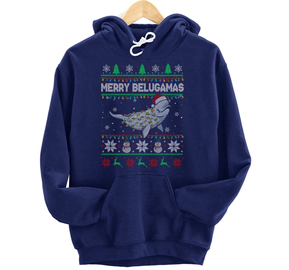 Merry Belugamas Xmas Lights Santa Beluga Xmas Sweater Pullover Hoodie