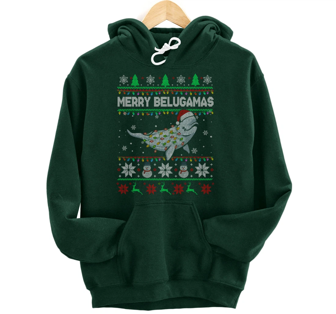Merry Belugamas Xmas Lights Santa Beluga Xmas Sweater Pullover Hoodie