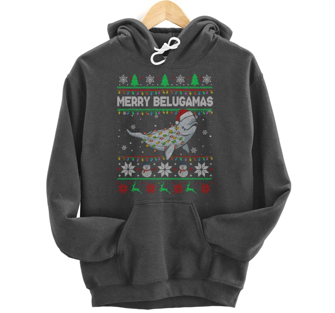 Merry Belugamas Xmas Lights Santa Beluga Xmas Sweater Pullover Hoodie