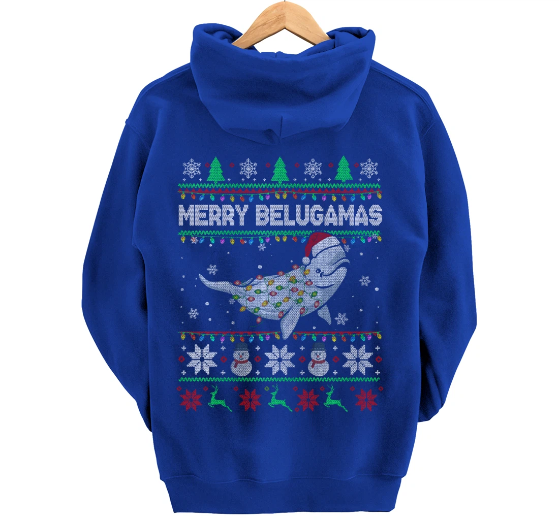 Merry Belugamas Xmas Lights Santa Beluga Xmas Sweater Pullover Hoodie