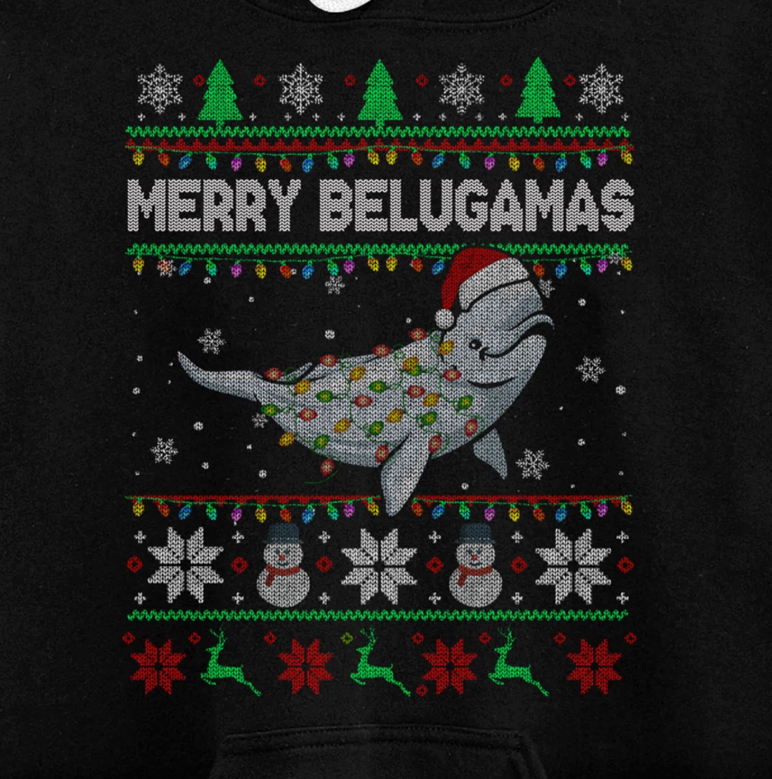 Merry Belugamas Xmas Lights Santa Beluga Xmas Sweater Pullover Hoodie