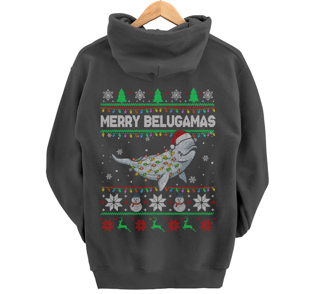 Merry Belugamas Xmas Lights Santa Beluga Xmas Sweater Pullover Hoodie