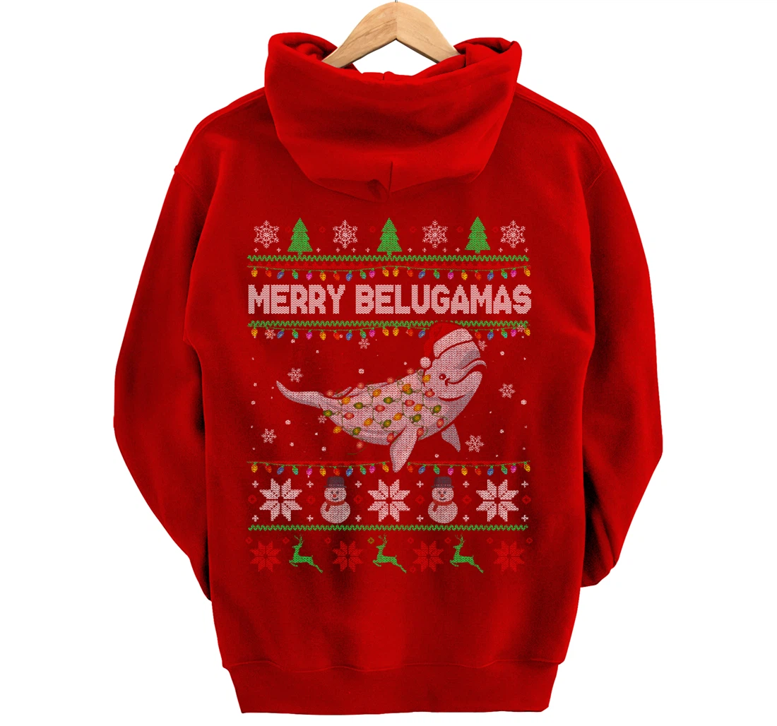 Merry Belugamas Xmas Lights Santa Beluga Xmas Sweater Pullover Hoodie