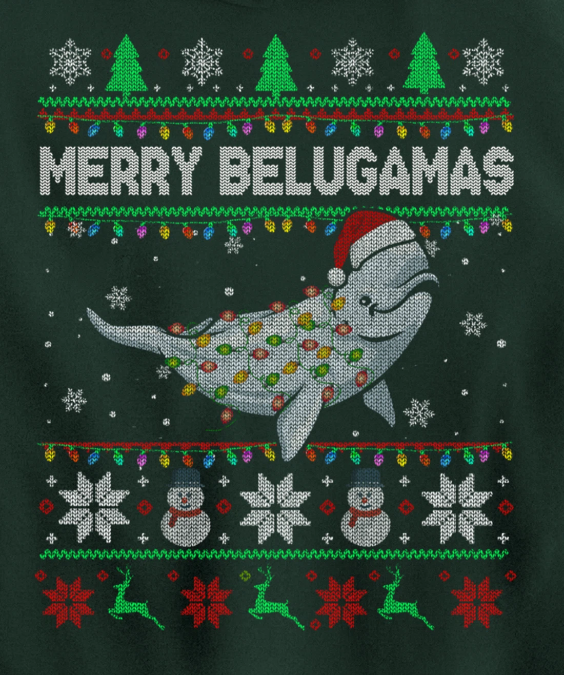 Merry Belugamas Xmas Lights Santa Beluga Xmas Sweater Pullover Hoodie