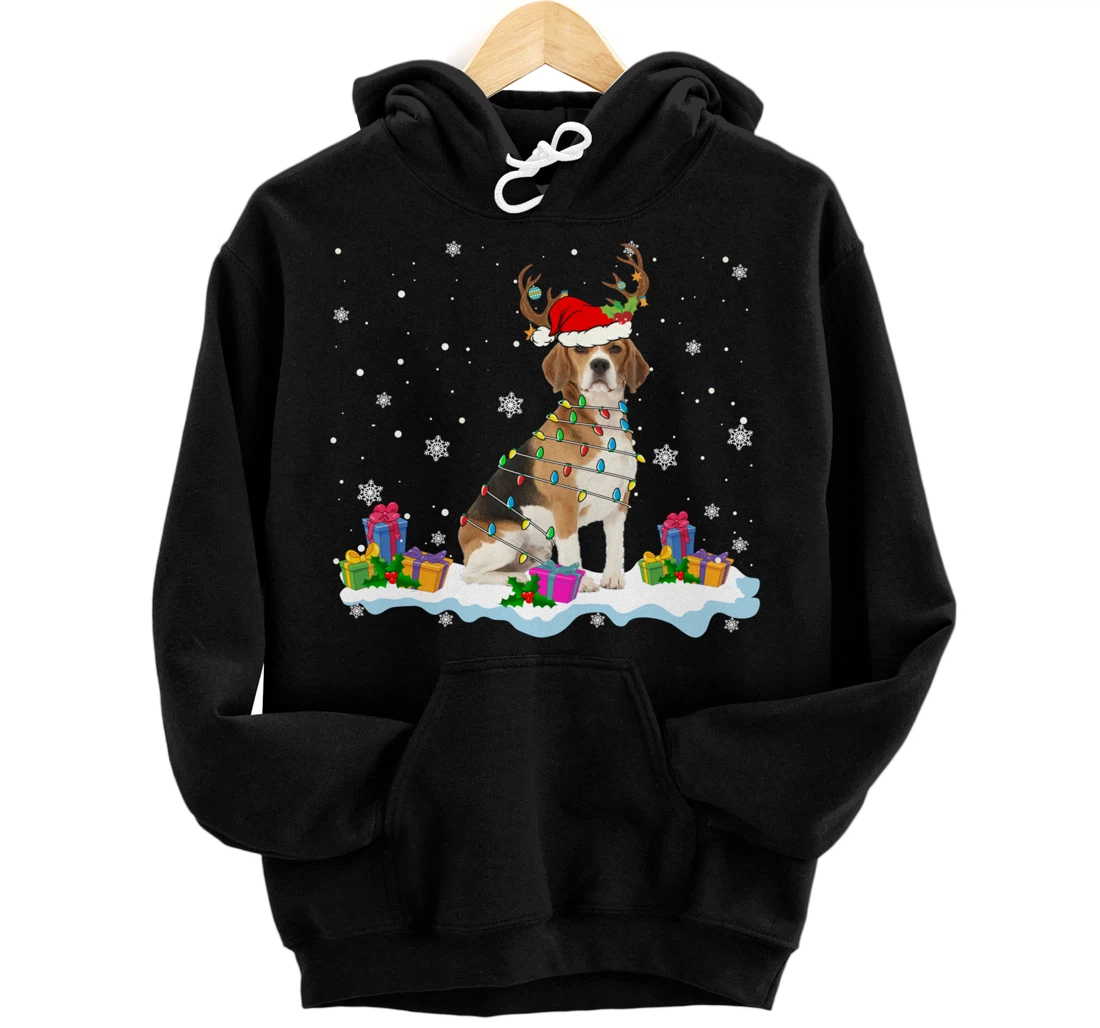 Santa Beagle Funny Lights Santa Reindeer Dog Lover Xmas Pullover Hoodie