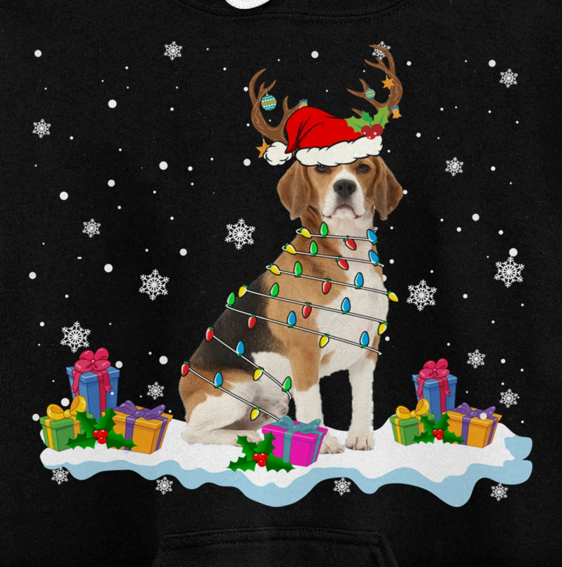 Santa Beagle Funny Lights Santa Reindeer Dog Lover Xmas Pullover Hoodie