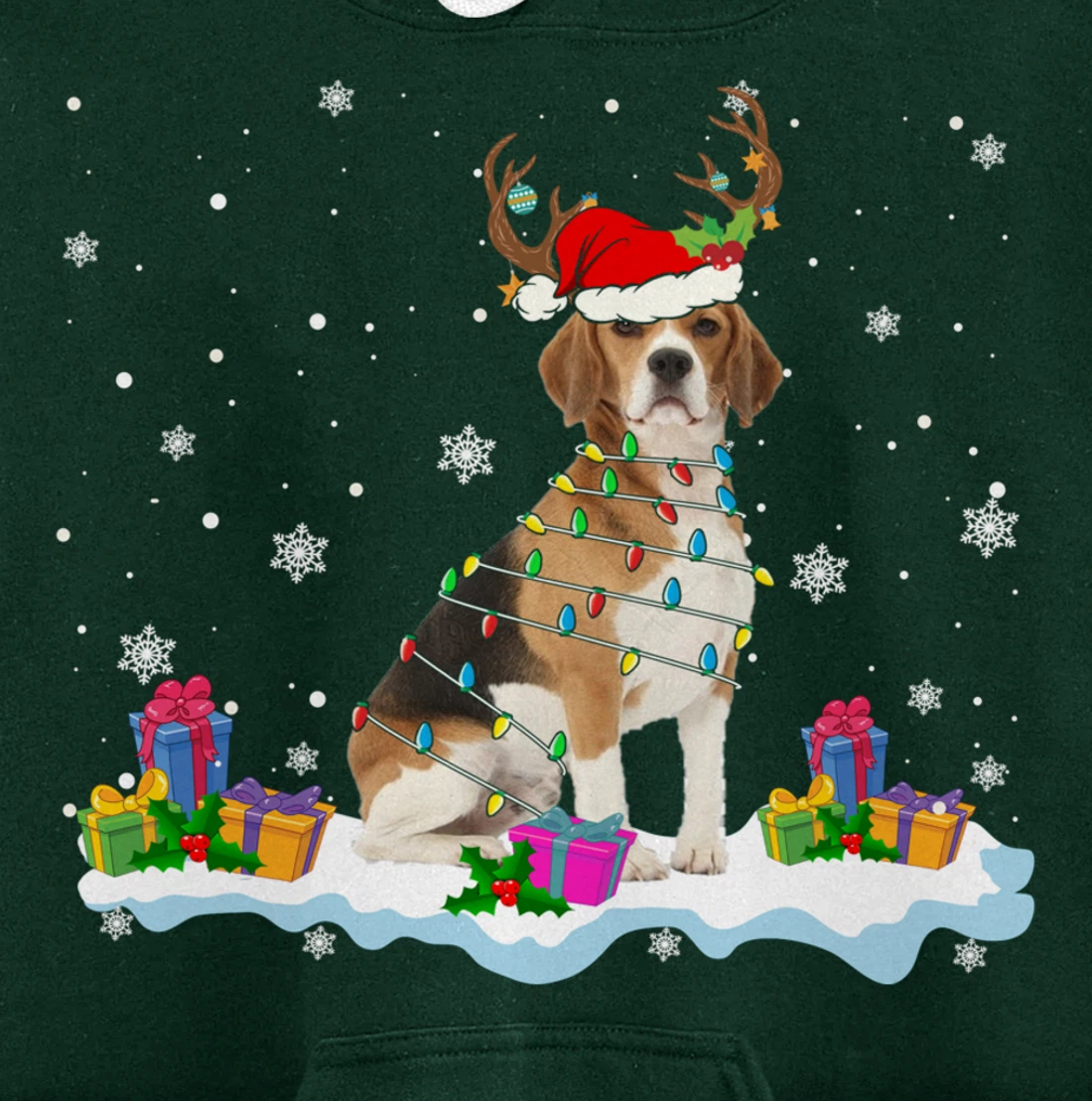 Santa Beagle Funny Lights Santa Reindeer Dog Lover Xmas Pullover Hoodie