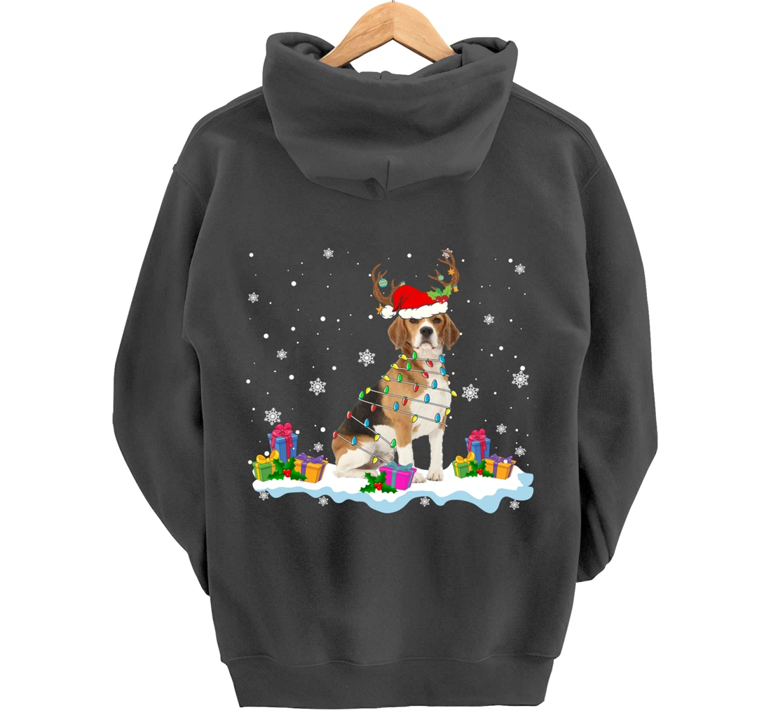 Santa Beagle Funny Lights Santa Reindeer Dog Lover Xmas Pullover Hoodie