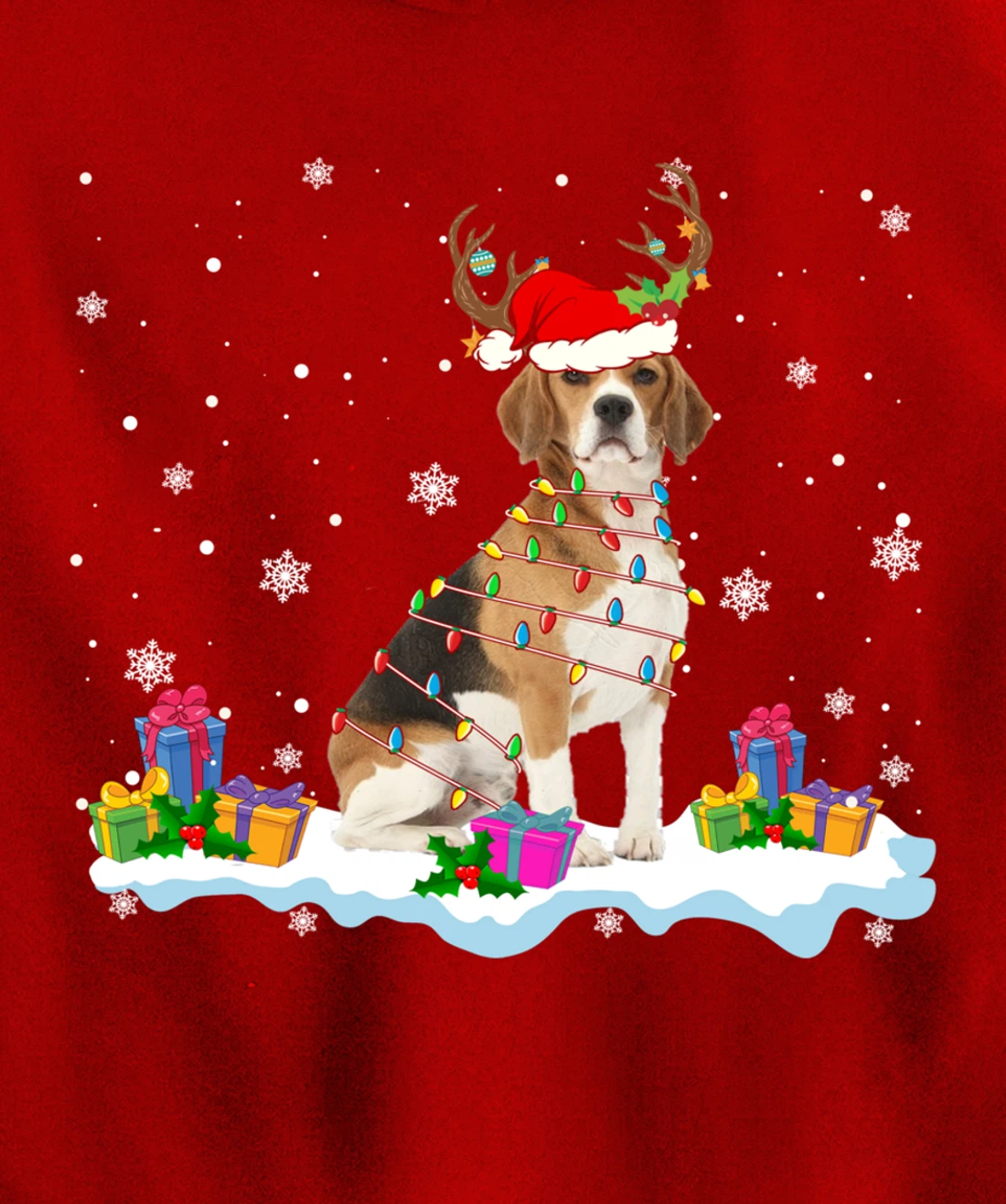 Santa Beagle Funny Lights Santa Reindeer Dog Lover Xmas Pullover Hoodie