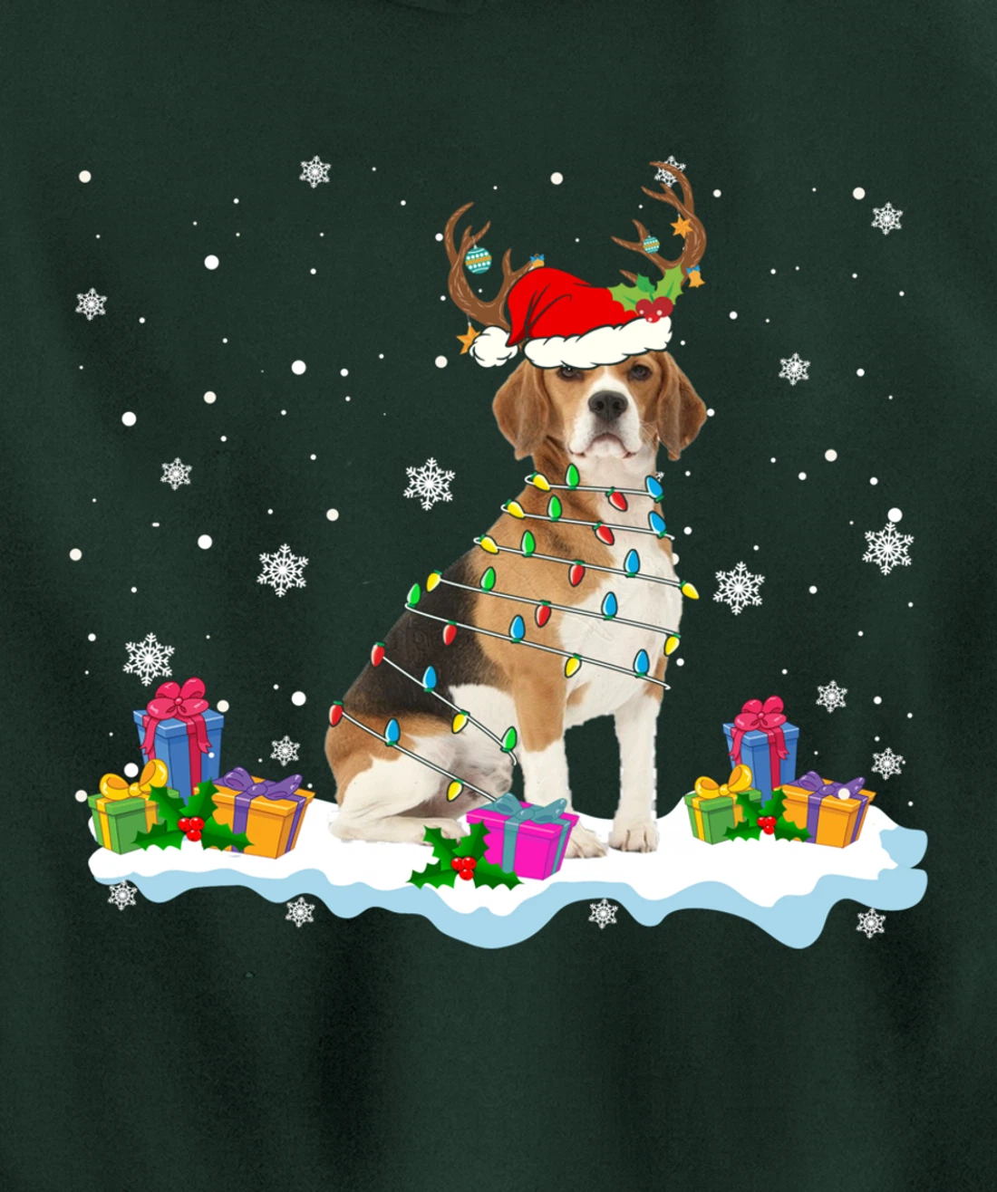 Santa Beagle Funny Lights Santa Reindeer Dog Lover Xmas Pullover Hoodie