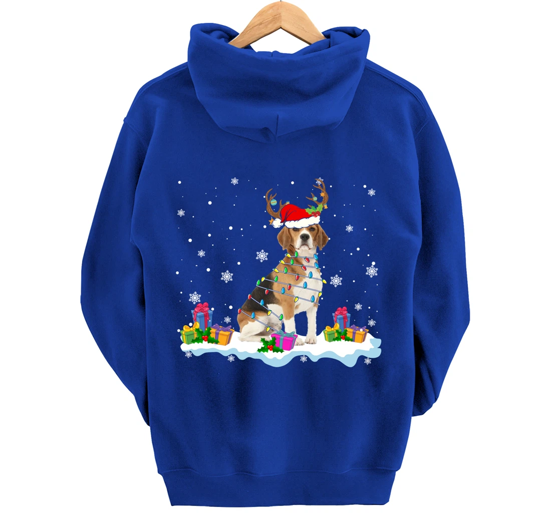 Santa Beagle Funny Lights Santa Reindeer Dog Lover Xmas Pullover Hoodie