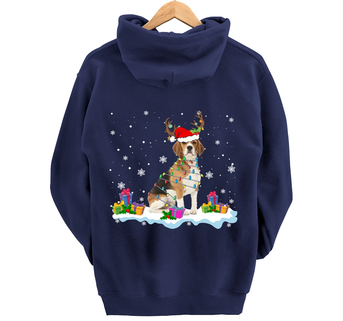 Santa Beagle Funny Lights Santa Reindeer Dog Lover Xmas Pullover Hoodie