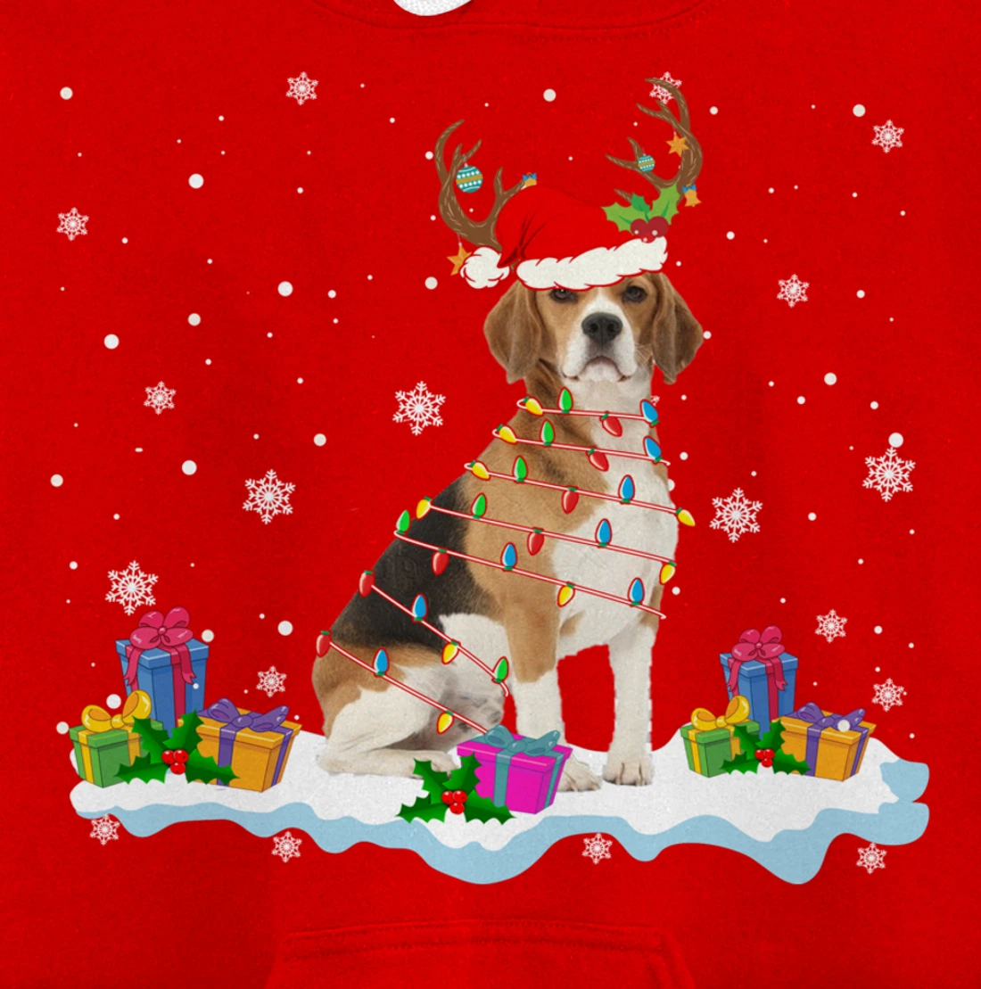 Santa Beagle Funny Lights Santa Reindeer Dog Lover Xmas Pullover Hoodie