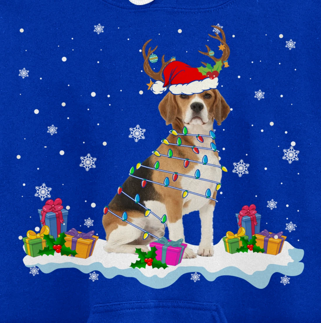 Santa Beagle Funny Lights Santa Reindeer Dog Lover Xmas Pullover Hoodie