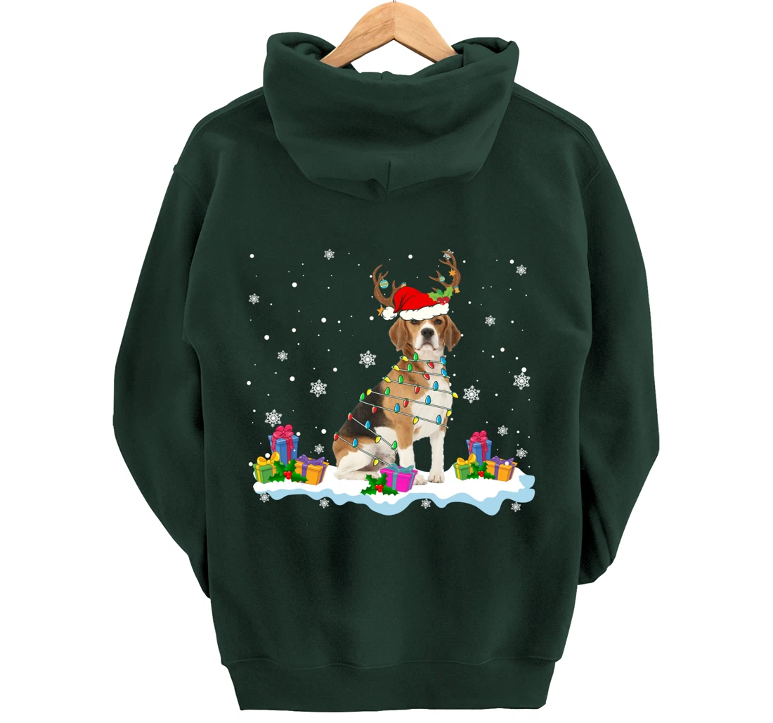 Santa Beagle Funny Lights Santa Reindeer Dog Lover Xmas Pullover Hoodie