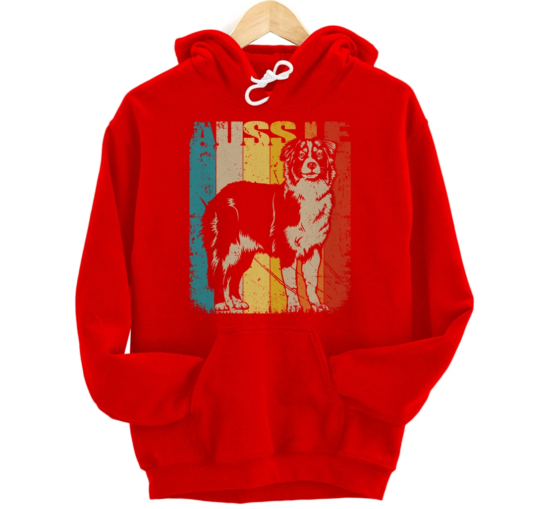 Vintage Retro Australian Shepherd, cute Aussie Dog Pullover Hoodie