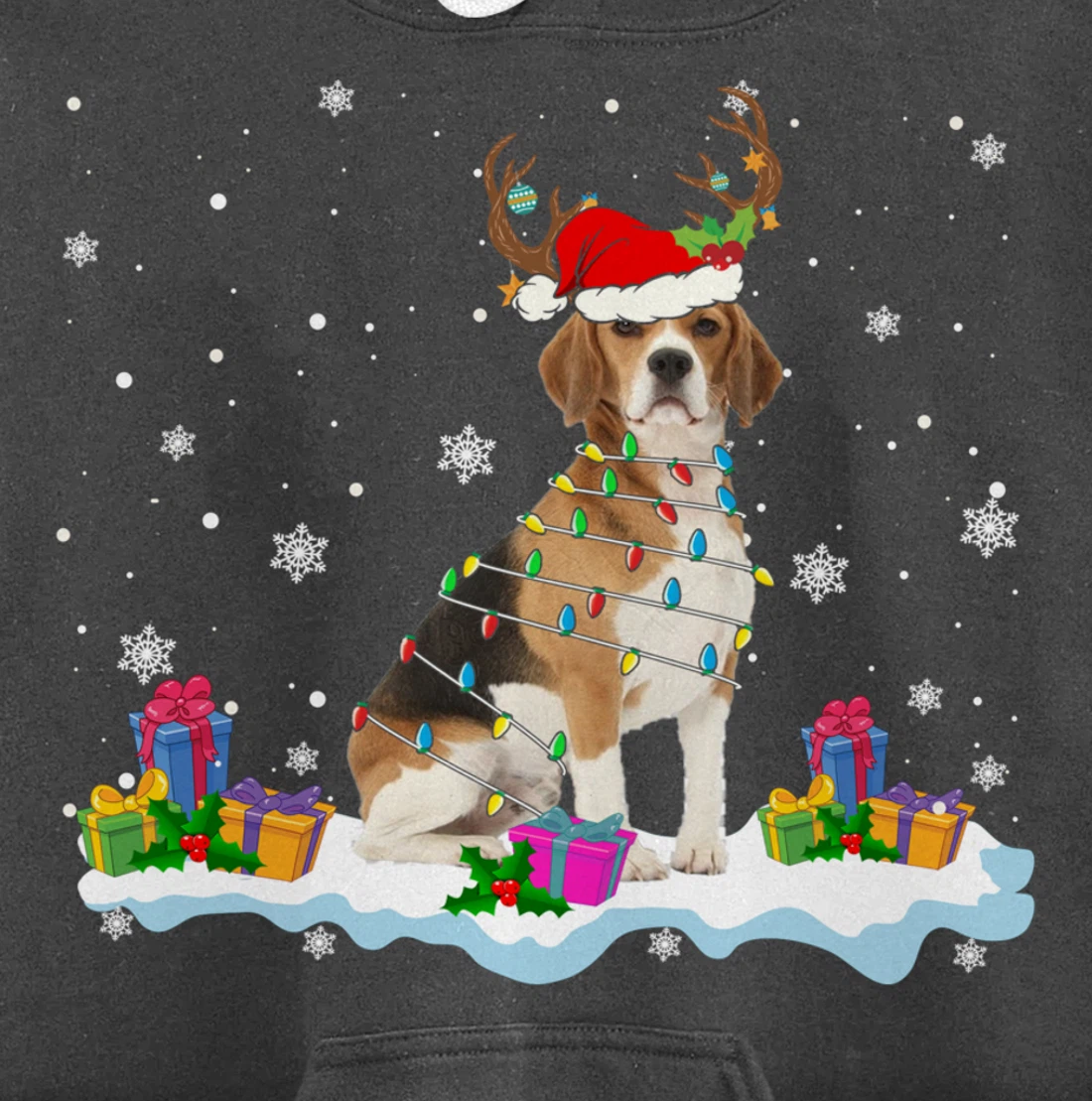 Santa Beagle Funny Lights Santa Reindeer Dog Lover Xmas Pullover Hoodie