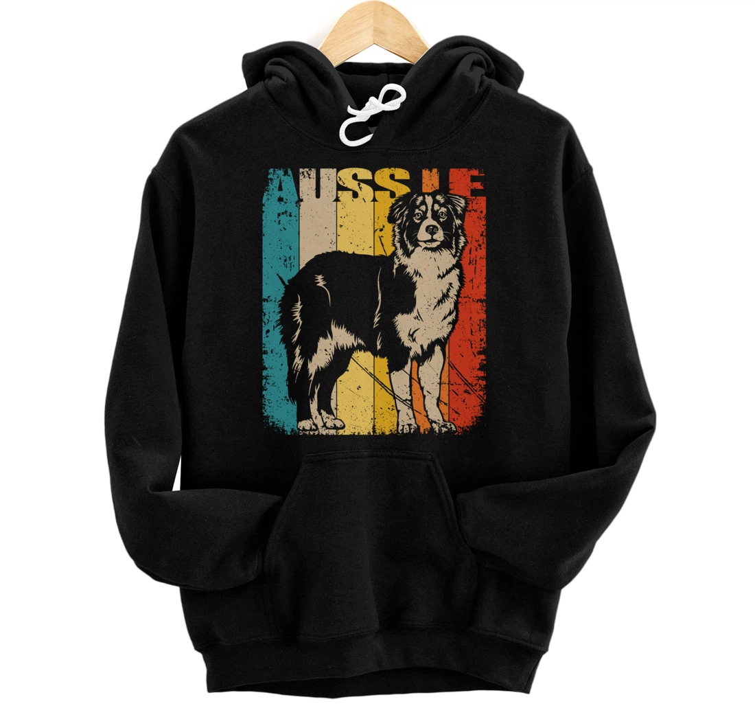 Vintage Retro Australian Shepherd, cute Aussie Dog Pullover Hoodie