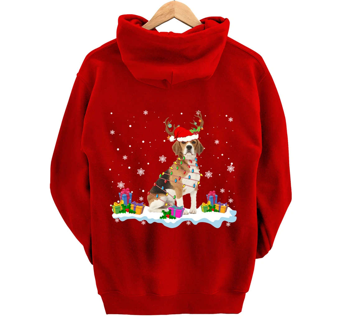 Santa Beagle Funny Lights Santa Reindeer Dog Lover Xmas Pullover Hoodie