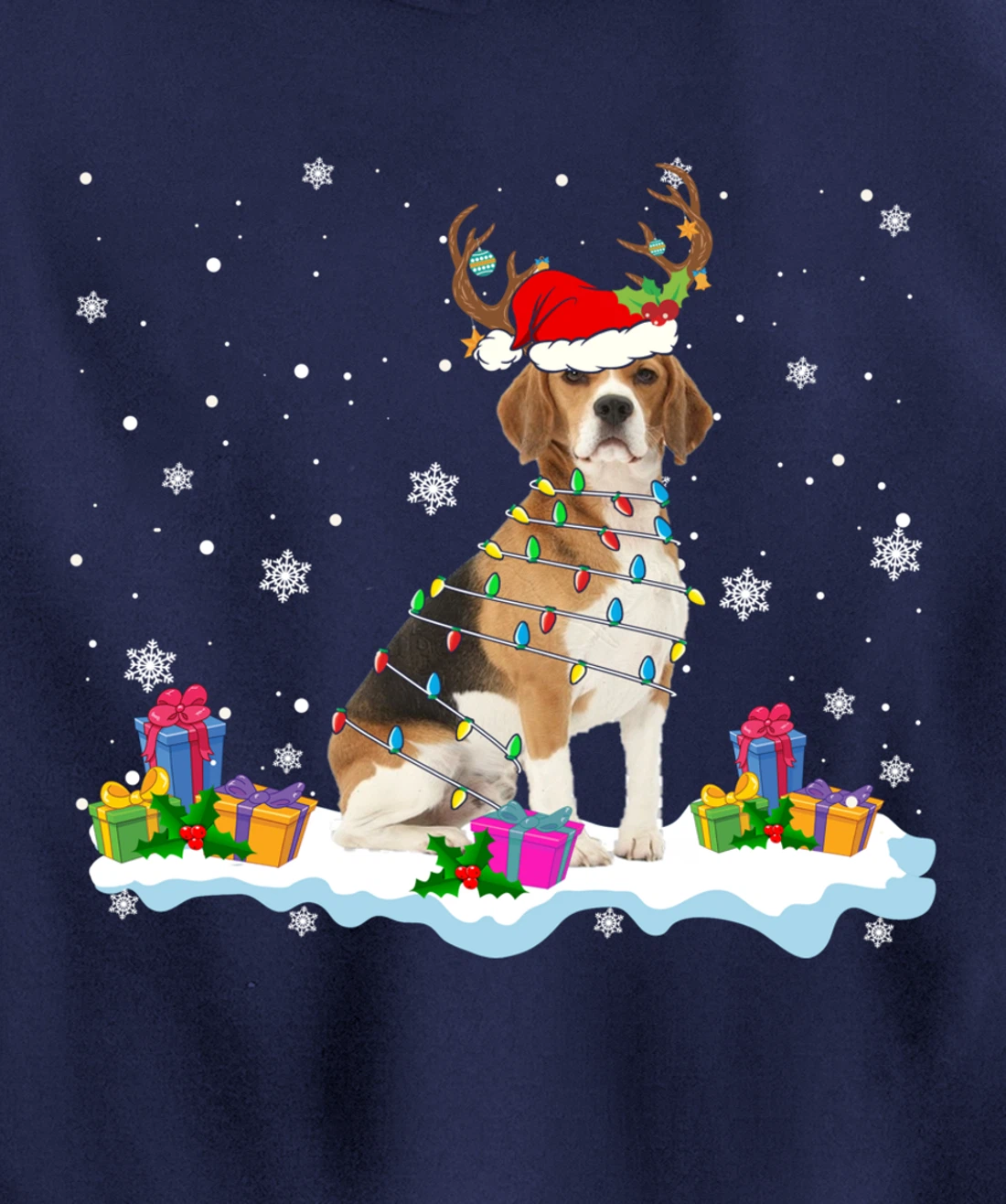 Santa Beagle Funny Lights Santa Reindeer Dog Lover Xmas Pullover Hoodie