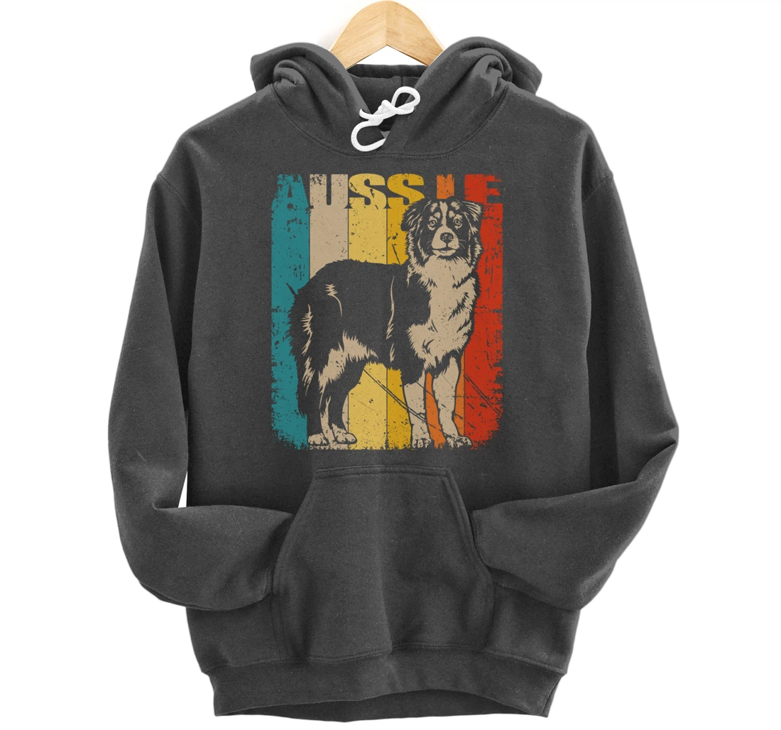 Vintage Retro Australian Shepherd, cute Aussie Dog Pullover Hoodie