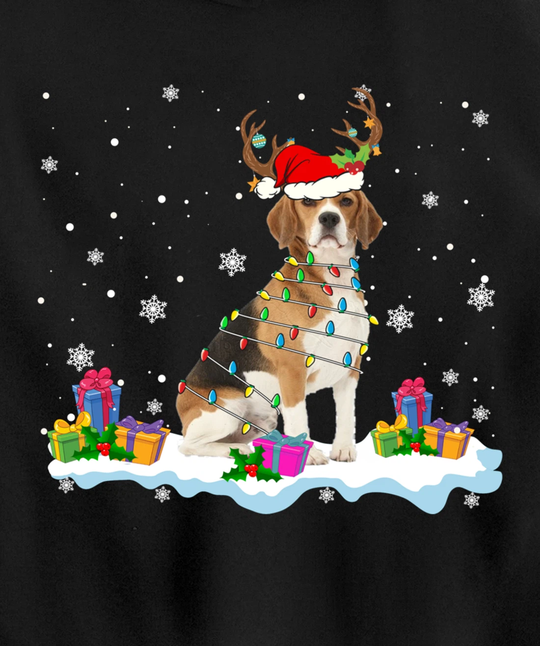 Santa Beagle Funny Lights Santa Reindeer Dog Lover Xmas Pullover Hoodie