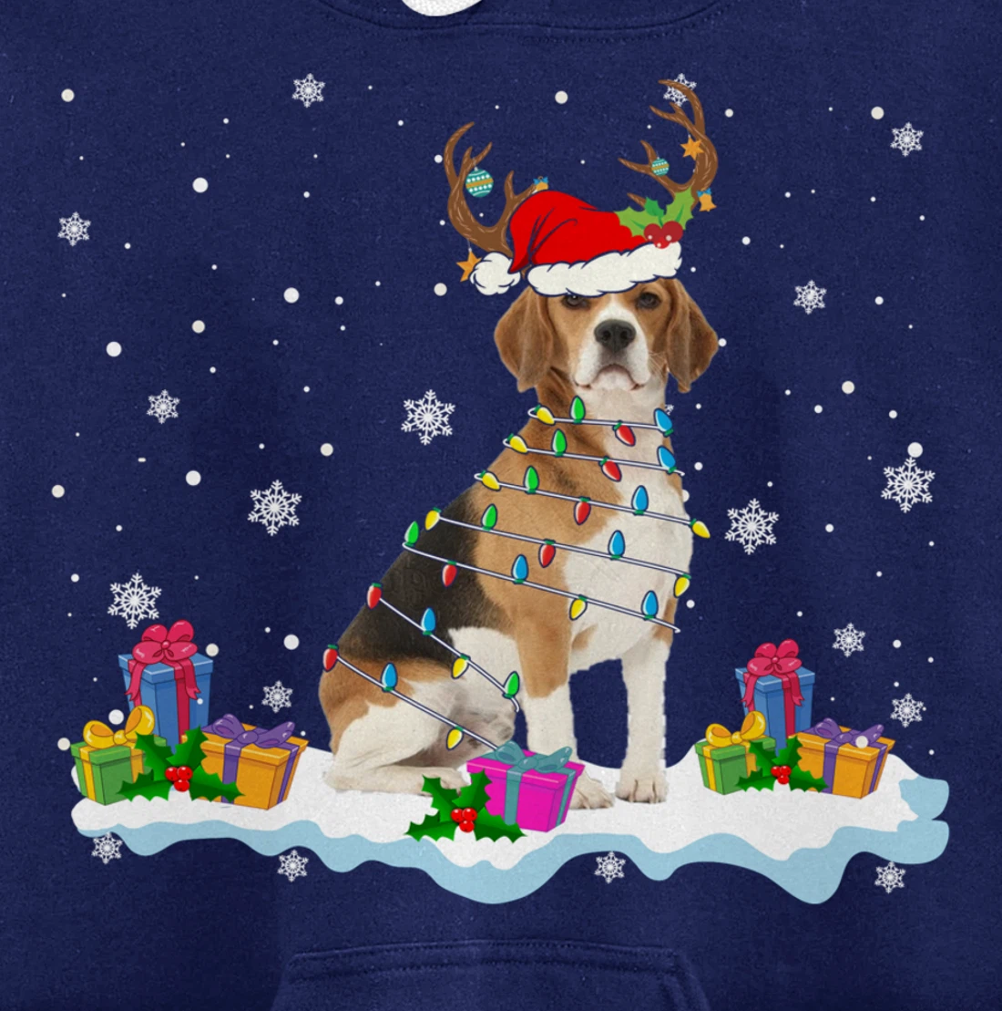 Santa Beagle Funny Lights Santa Reindeer Dog Lover Xmas Pullover Hoodie