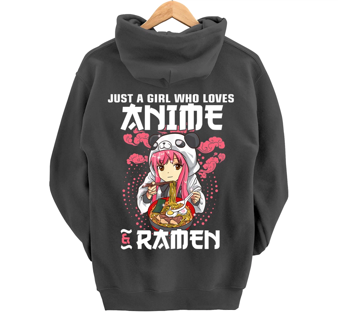 Just A Girl Who Loves Anime and Ramen Bowl Panda Teen Girl Pullover Hoodie