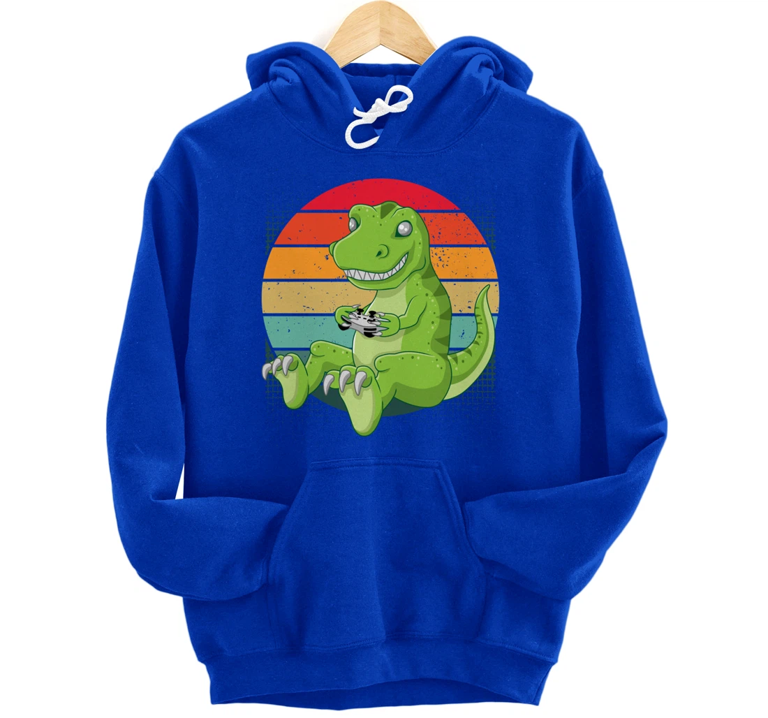 Gamersaurus T-Rex Gamer Dinosaur Funny Gaming Cowboy Pullover Hoodie