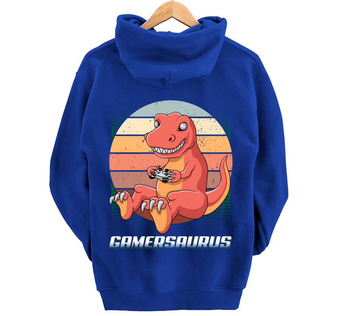 Gamersaurus T-Rex Gamer Dinosaur Funny Gaming Cowboy Pullover Hoodie