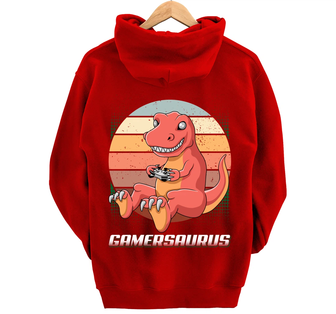 Gamersaurus T-Rex Gamer Dinosaur Funny Gaming Cowboy Pullover Hoodie