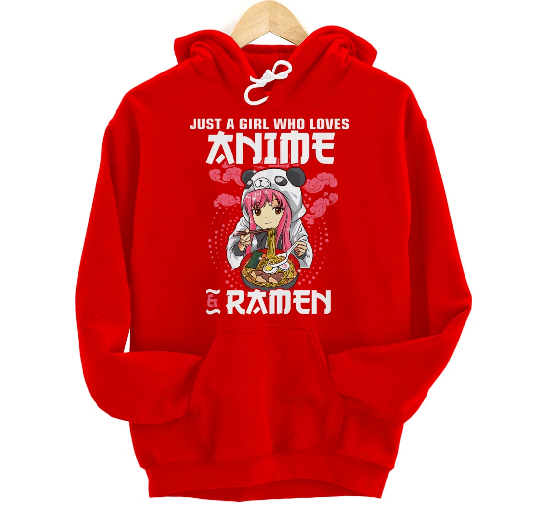 Just A Girl Who Loves Anime and Ramen Bowl Panda Teen Girl Pullover Hoodie