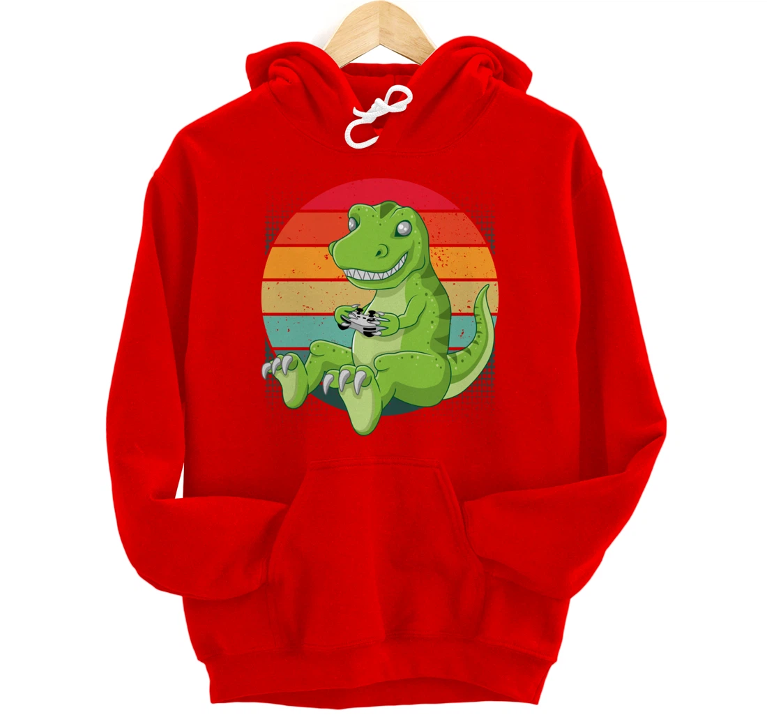 Gamersaurus T-Rex Gamer Dinosaur Funny Gaming Cowboy Pullover Hoodie